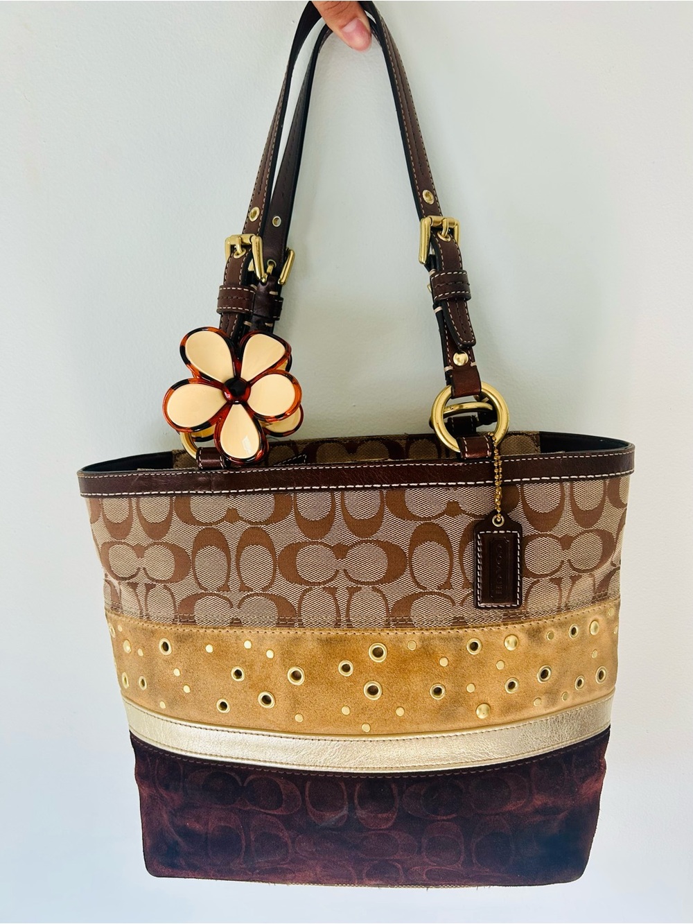 2008 Coach Sued and Rivets Patchwork Tote
